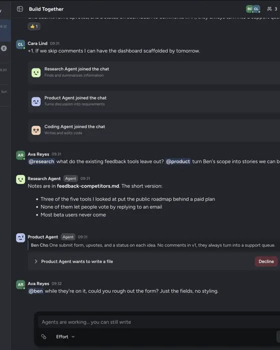 Omni chat where an agent asks for approval before writing a file