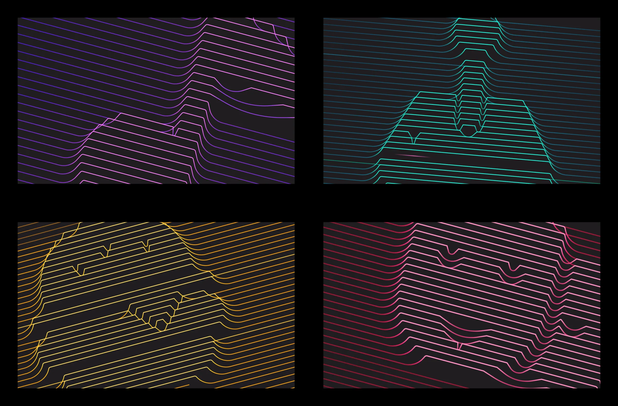 Contour-line portrait key visual in purple, teal, yellow, and pink Contour-line portrait key visual in purple, teal, yellow, and pink