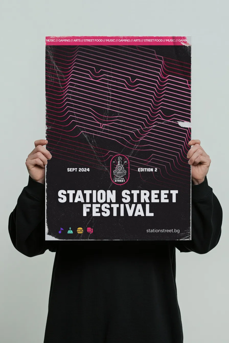 Station Street Festival Edition 2 poster in the pink colorway Station Street Festival Edition 2 poster in the pink colorway